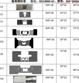 nxp ucode9 u8 uhf rfid tag iso18000-6c uhf 840-960mhz epc gen2 long range distance uhf rfid tag wet inlay sticker paper label